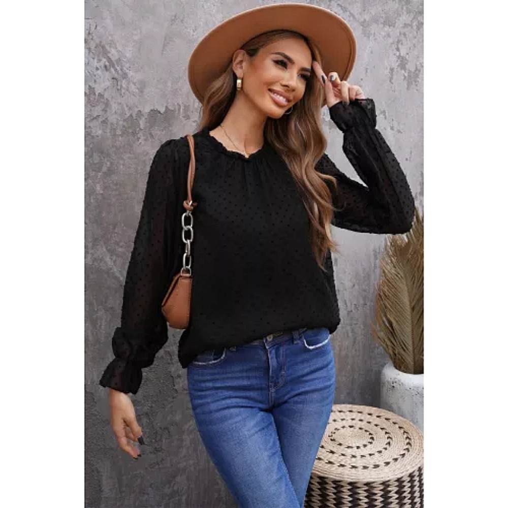 LAST ONE! Plus Size KYLA Black Swiss Dot Bubble Sleeve Blouse - Picture 2 of 5